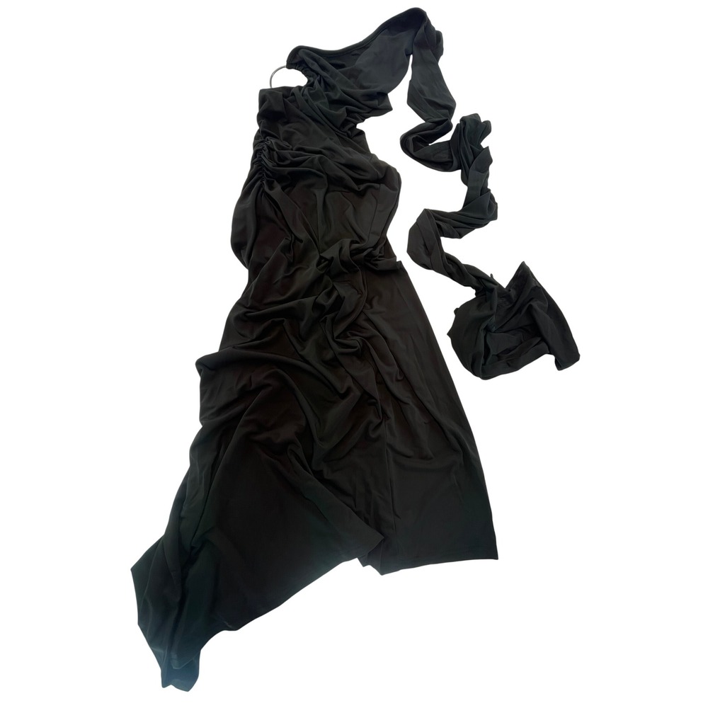 Womens Black Sleeveless Maxi Dress Ring Detail‎ Ruched Bodycon Size S